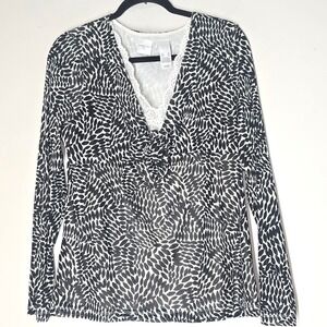 Emma James Womens XL Mesh Overlay Top Lace Trim Empire‎ Waist Boho